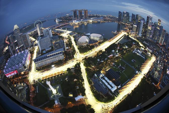 Lo scenario della pista di Marina Bay, sede del GP di Singapore. Ap 